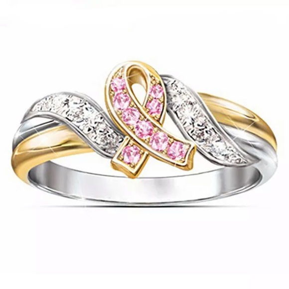 Breast Cancer Awareness Two Tone Crystal Ring - Picture 2 of 2